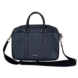 Coach Perry Slim Structured Briefcase Laptop Bag Blue Crossgrain Leather F59057